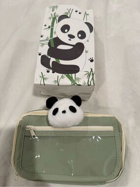 Panda Accent Clear-Front Cosmetic Pouch in Sage